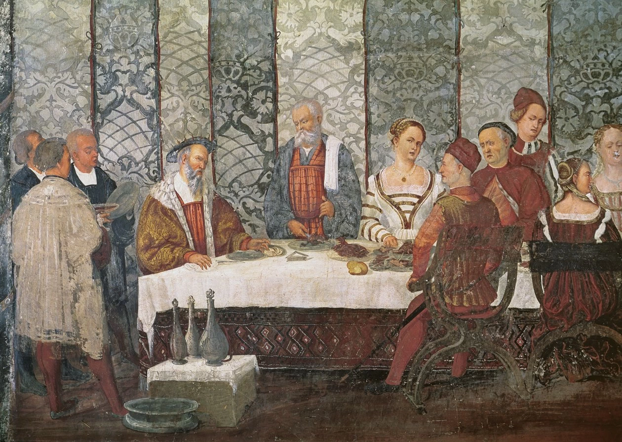 Il Romanino-404-Malpaga, castello - Banchetto di Bartolomeo Colleoni in onore di Cristiano I di Danimarca (1467)